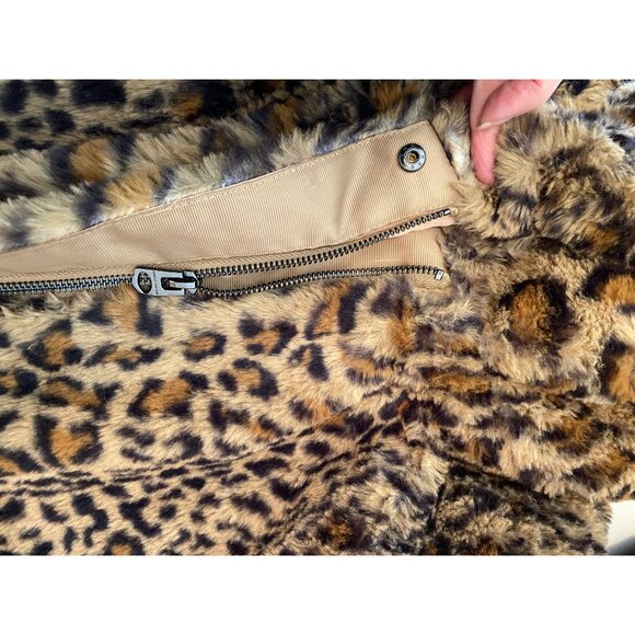 Lucky Brand Faux Fur Leopard Print Jacket w/ Hood XS - Picture 8 of 13